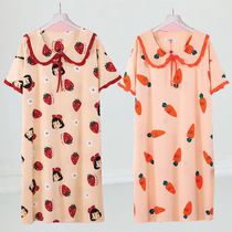 Night dress female summer short-sleeved female student Korean cartoon princess style cute loose large size pajama skirt home dress