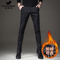 Rich bird casual pants men's spring and autumn plus velvet padded straight tube business slim small foot pants high-end men's pants