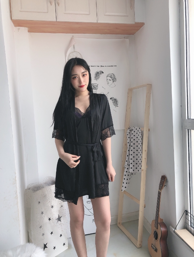 春秋冬吊带夏季真丝薄款蕾丝调情诱惑冰丝睡裙睡袍新款 - 买家秀图片