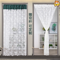 Door curtain double layer with yarn lace thickened hollow anti-mosquito four seasons bedroom household semi-shading partition curtain with curtain rod