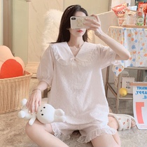 Sleepwear woman Summer thin lace lace floras lace up man cotton cute Mianomiya palace Princess Wind Princess Short Sleeve Shorts Suit