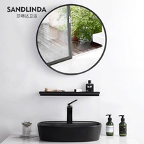Nordic bathroom mirror Bathroom round mirror with shelf hole-free wall-mounted toilet Toilet makeup mirror