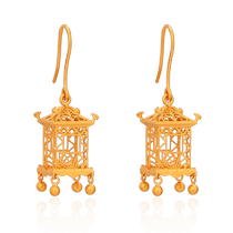 Fulai Island Gold Stud Earrings 999 Pure Gold Earrings Ancient Method Golden Palace Lamp Ear Hook Pure Gold Earrings Ladies Wedding Earrings