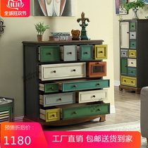 American solid wood bucket cabinet bedroom Mediterranean retro twelve bucket cabinet living-room drawer containing cabinet FIVE bucket cabinet