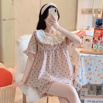 Sleepwear women Summer thin short sleeves shorts pure cotton polo dot adorable sweet princess 2022 new home dress
