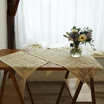 Pure cotton tablecloth placemat crochet lace hollow simple pastoral solid color tablecloth shooting props dormitory desktop decoration