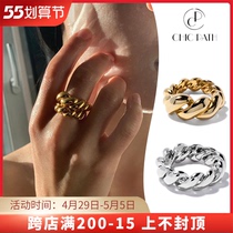 Korean coldframe designer brand pure silver linen weave gold and silver color ring female European and American personality 100 lap