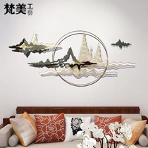 New Chinese style living room background wall ornaments Zen landscape wall hanging model room soft entryway light luxury metal wall decoration