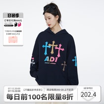 ANDYET AD1 21AW Chauffles bicoloured cross printed with cap sweatshirt autumn loose sleeve headblouse