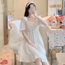 Sleeping Skirt Woman Summer Short Sleeves Slim PURE COTTON PYJAMAS 2022 NEW STYLE PALACE Palace Wind Princess Lovely Home Dress