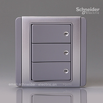 Schneider switch E3000 Metropolis series silver gray triple dual control three open double LED switch panel