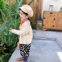 Yangmeijia 2021 autumn new girls jacket V-neck solid color long sleeve knitted cardigan sweater jacket parent-child outfit