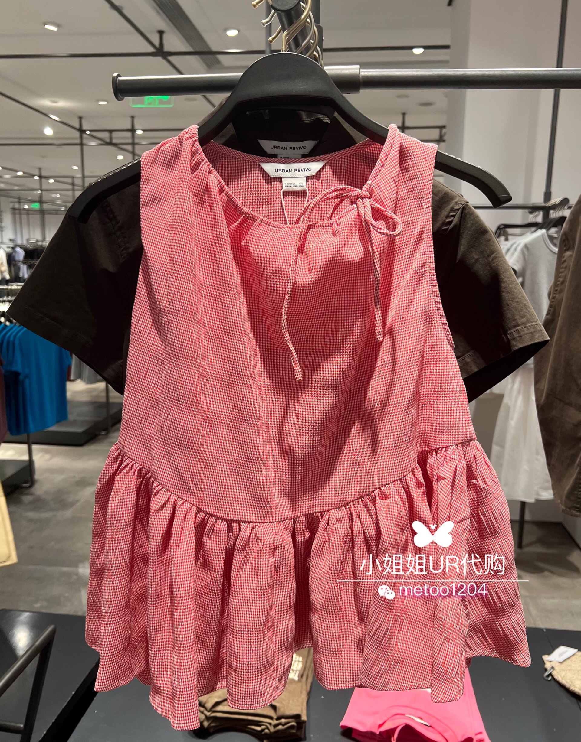 ur正品国内正品代购女装2024秋季新款撞色格纹无袖衬衫 uyu240011