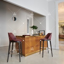 Light Extravagant Nordic Minimalist Bar Chair Solid Wood Leather Art Bar Bench Chair Modern Front Chair Backrest High Footstool Hotel Reception Chair