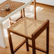 Bar Nordic rattan choreography solid wood stool simple backrest High foot chair island Desk area Middle home weave front bar table chairs