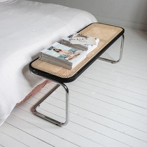 Nordic rattan choreography shoes stool metal solid wood strip stool folk sleeping bedroom bed tail stool sweet shop restaurant strip dining chair