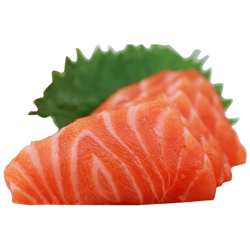 fresh imported salmon sashimi boutique middle section chilled salmon net meat 150g  mustard + soy sauce