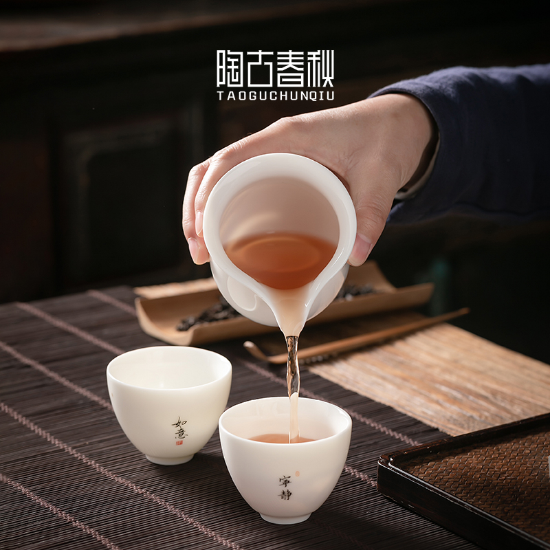 A complete set of dehua white porcelain tea set suit household thin foetus kung fu tea set contracted ceramic tureen sample tea cup set of groups