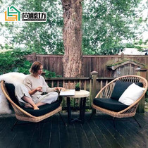 Balcony Small Table And Chairs Outdoor Patio Fields Small Sofas Outdoor Rattan Chairs Solid Wood Tea Table Folk Juku Creative Vines