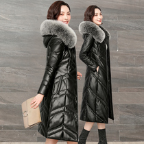 Haining's leather down jacket for women with a long 2022 winter new fox fur collar hat sheepskin large jacket