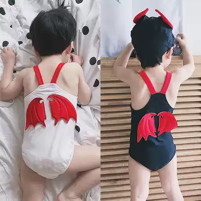 Children's swimsuit boys and girls Baby Baby cute one-piece devil angel wings hot spring swimsuit with swimming cap