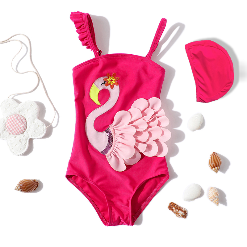 Ins explosion children's swimsuit girls quick-drying three-dimensional flamingo one-piece swimsuit girls infant swimsuit 1-3 years old