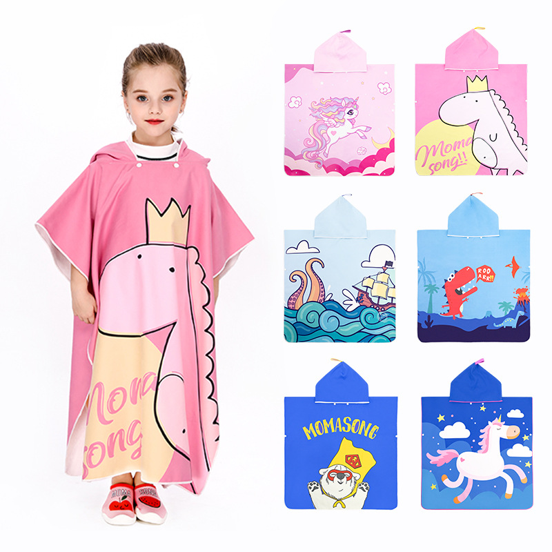 New ultra-fine fiber cartoon printed beach swimming changing clothes bath towels Children sunscreen Speed dry cloak bathrobe cloak