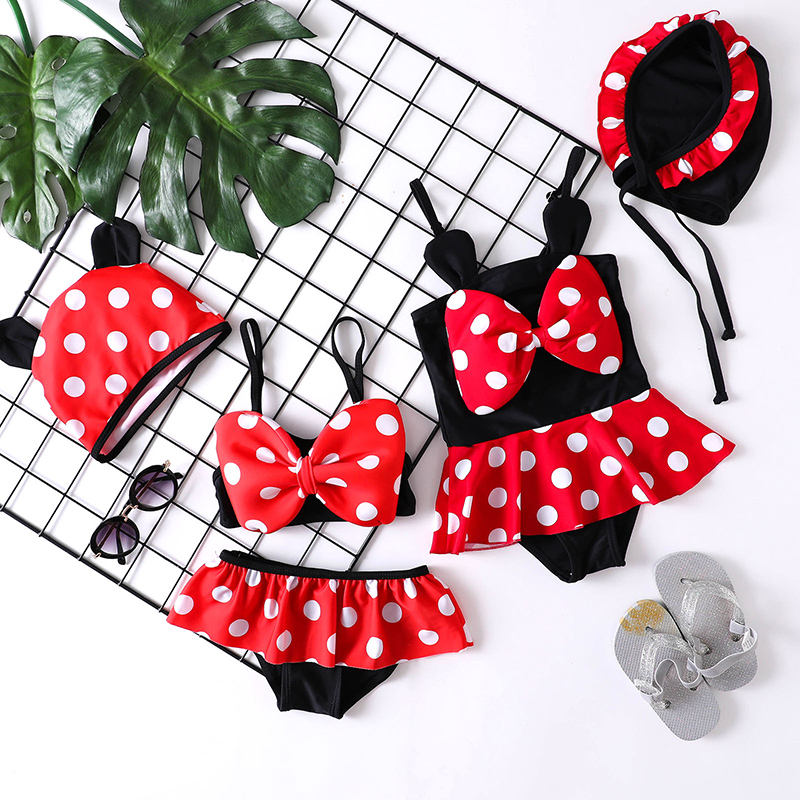 Children's swimsuit Girl one-piece baby skirt swimsuit Cute Polka dot Minnie with hat Baby baby swimsuit