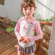 Childrens sunscreen swimsuit girl Flamingo long sleeve split princess skirt swimsuit baby seaside holiday swimsuit