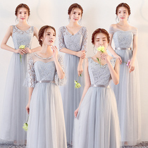 Bridesmaid dress long section 2021 new autumn and winter bridesmaid group dress gray slim sister dress slimming graduation evening dress