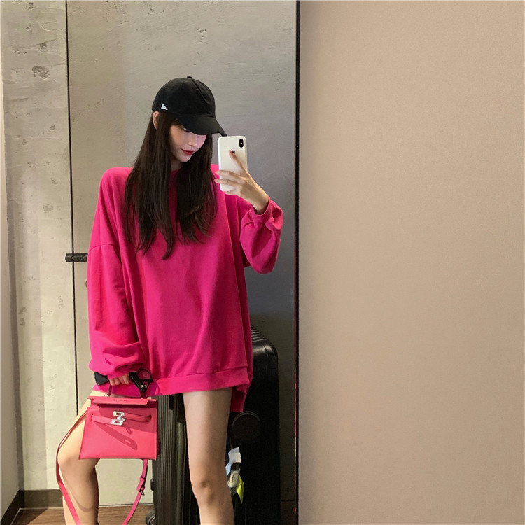 实拍控5 玫红色卫衣2019新款女春秋薄款长袖ins潮早秋外套
