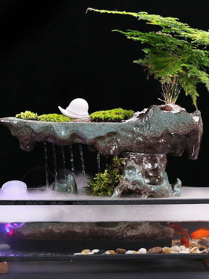 艺见匠人陶瓷流水摆鱼缸造景-阿君美食