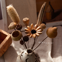 Natural plants Hand-made dried flowers pine cones showerheads spruce dried branches Cotton okra diy living room desktop decoration ornaments
