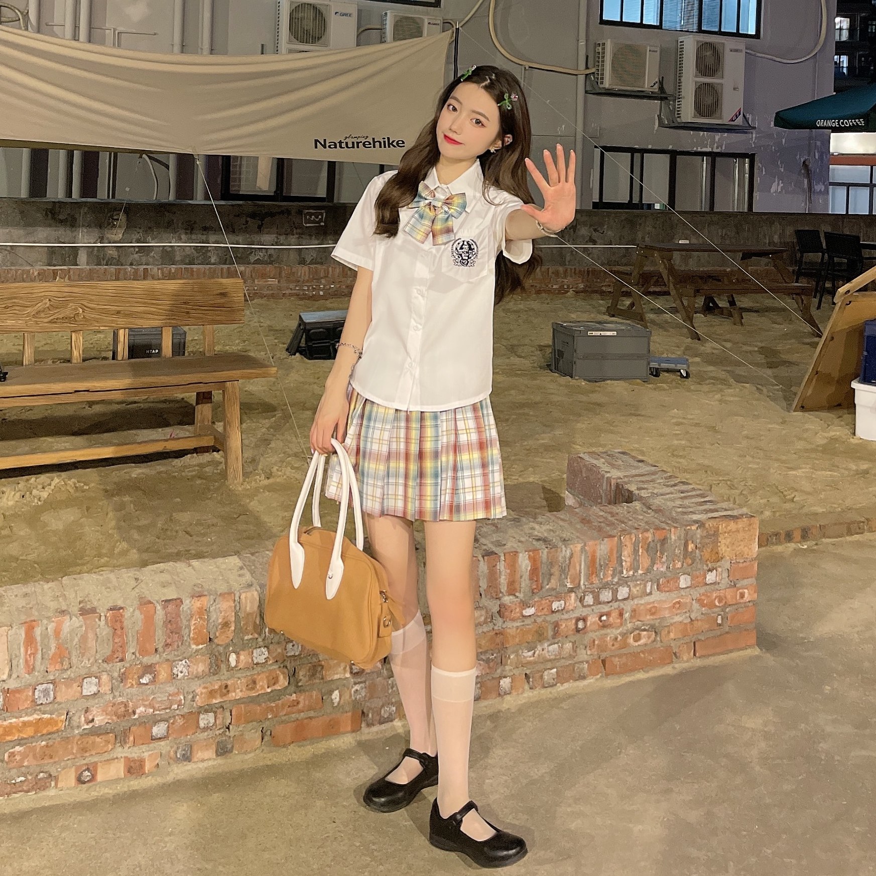 实拍现货彩虹气泡 jk制服格裙百褶裙学院风套装女 - 17网