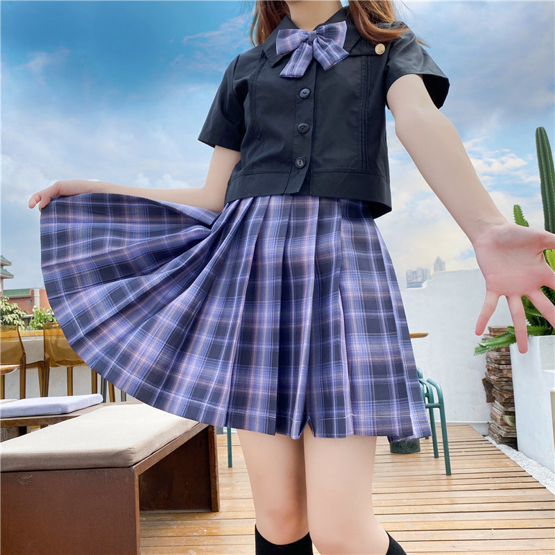 实拍现货浪漫不死jk格裙新款白色衬衣套装女学生 - 17网