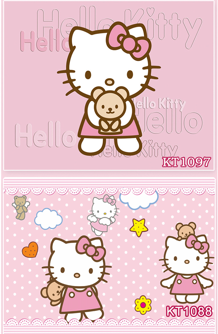 hello kitty猫墙纸凯蒂猫3d壁画背景墙卧室ktv壁布主题儿童房卡通_不