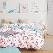Pure cotton cartoon three four-piece set cute pink fitted sheet sheet type 1 2 meters 1 51 8 meters bed unicorn