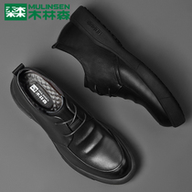 Mulinsen mens shoes autumn Korean version of business casual shoes British style soft-soled increased mens black leather shoes