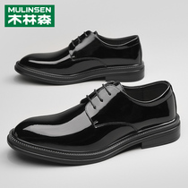 Lacquer Leather Bright Face Leather Shoes Man Soft Bottom Spring New Business Positive Dress Genuine Leather Inglén Casual Shoes Groom Wedding Shoes