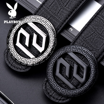 Playboy belt mens leather belt young students smooth buckle cowhide board buckle belt trend