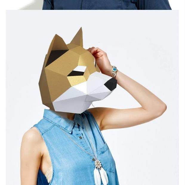 豹子纸模动物头套面具折纸手工抖音可头戴派对活动表演出年会cos