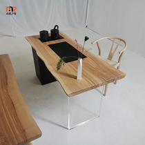 Solid wood large board table tea table home small tea table living room modern minimalist balcony new Chinese style kung fu tea table one