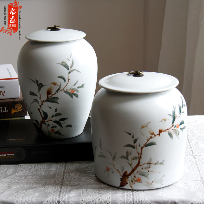 Storage tank is checking porcelain of jingdezhen ceramics under high temperature and glaze color tea place hand draw freehand brushwork in traditional Chinese painting creative caddy fixings