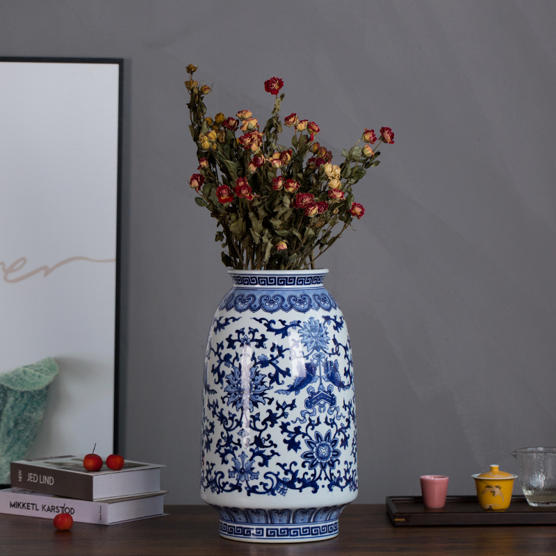 Jingdezhen ceramic vase furnishing articles sitting room light flower arranging new Chinese style key-2 luxury creative contracted floral outraged of blue and white porcelain decoration