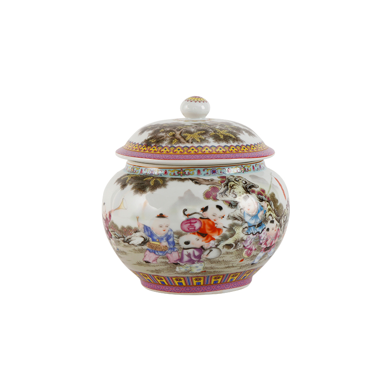 Jingdezhen porcelain famille rose tea pot seal moisture puer tea storage jar small snack jars with cover