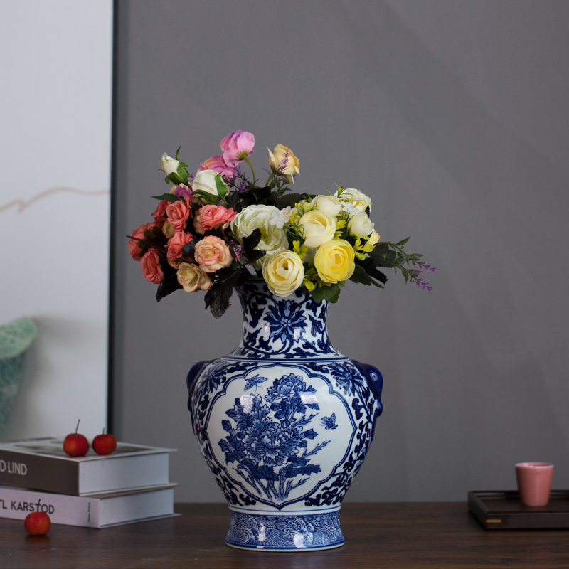 Jingdezhen ceramic vase furnishing articles sitting room light flower arranging new Chinese style key-2 luxury creative contracted floral outraged of blue and white porcelain decoration