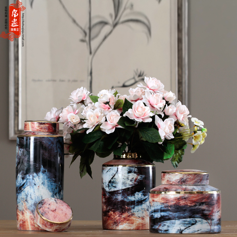 I and contracted American retro creative painting home TV ark, porch ceramic flower arranging soft adornment porcelain pot