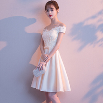 Champagne bridesmaid dress fairy temperament shoulder student short thin sister dress small evening dress female banquet