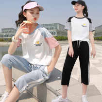 Junior high school students summer womens suit girls Summer new sports pants two-piece High School students casual loose