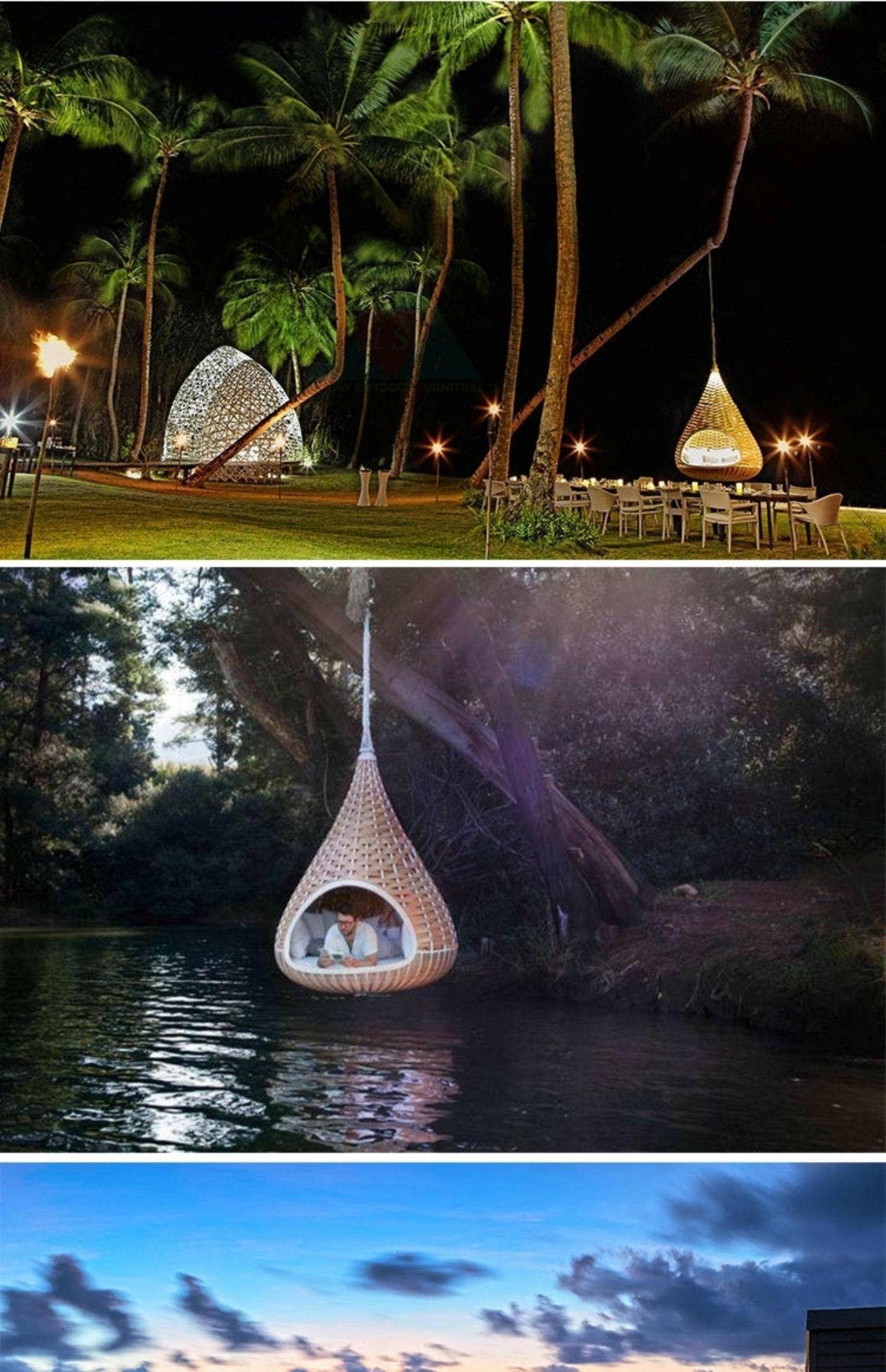 户外鸟笼吊床创意室内鸟巢吊篮圆床网红藤椅秋千室外藤编沙发躺床